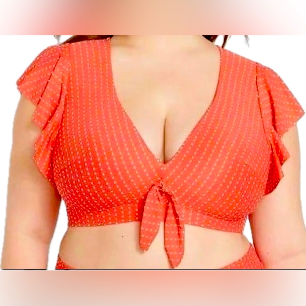 Cacique Coral Tie-Front Swim Top!